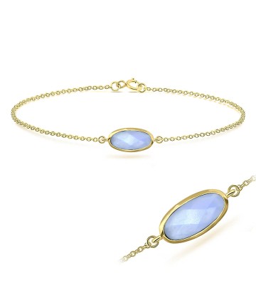 Blue Chalcedony Ellipse Shape Bracelet BRS-386-GP